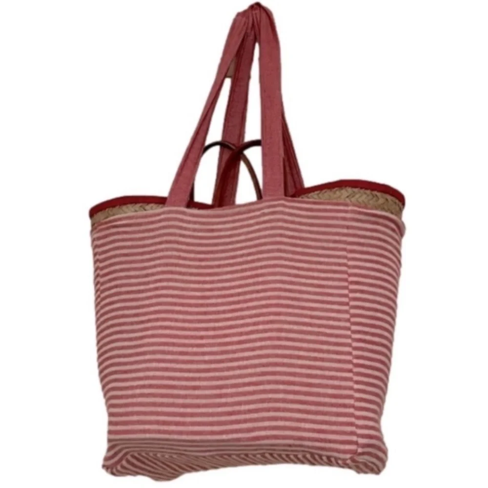RLH Stripe Bag Red Natural Loom Weave Organic Cotton Travelin’ Light REwork NEW!